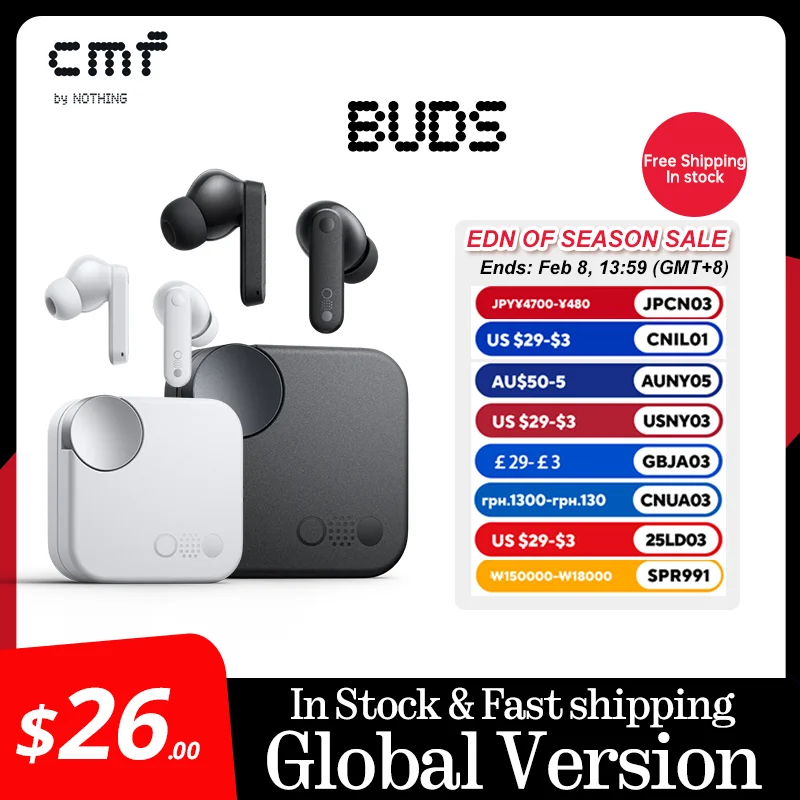 Global Verison CMF by Nothing Buds  with 42 dB ANC Active Noise Cancellation with Transparency Mode  IP54 Bluetooth 5.3