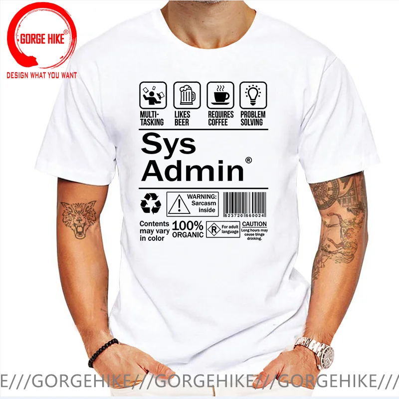 New Men's T-Shirt Cartoon Funny T-Shirt Fashion Sys Admin T-Shirt System Administrator Product Label Linux Coffee Brand Clothing