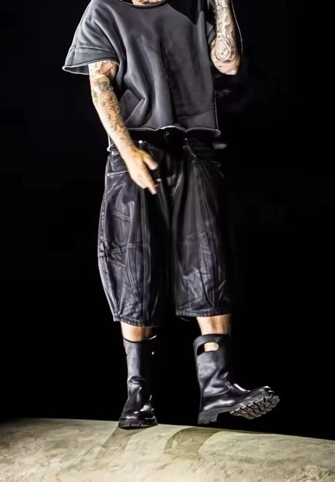 Luudan brush wax balloon silhouette design sense loose dark street cropped pants