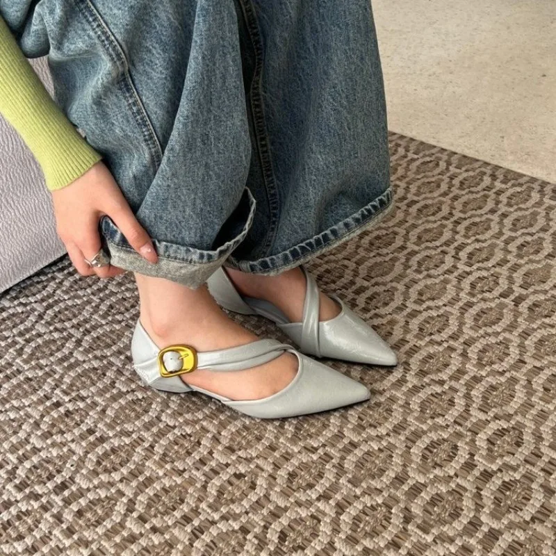 

French Block Heel Baotou Sandals Women's 2026 Spring and Summer New Pointed Toe Hollow Single Shoes
