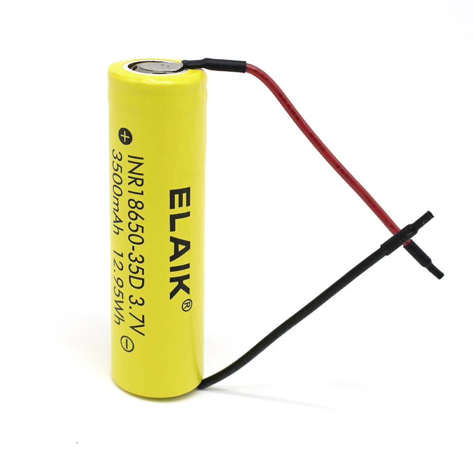 ELAIK-Bateria Recarregável de Lítio-ion, INR18650-35D, 3.7V, 3500mAh, 20A, 18650, 18650, Cabo de Silicone de Solda, DIY, Novo, Original