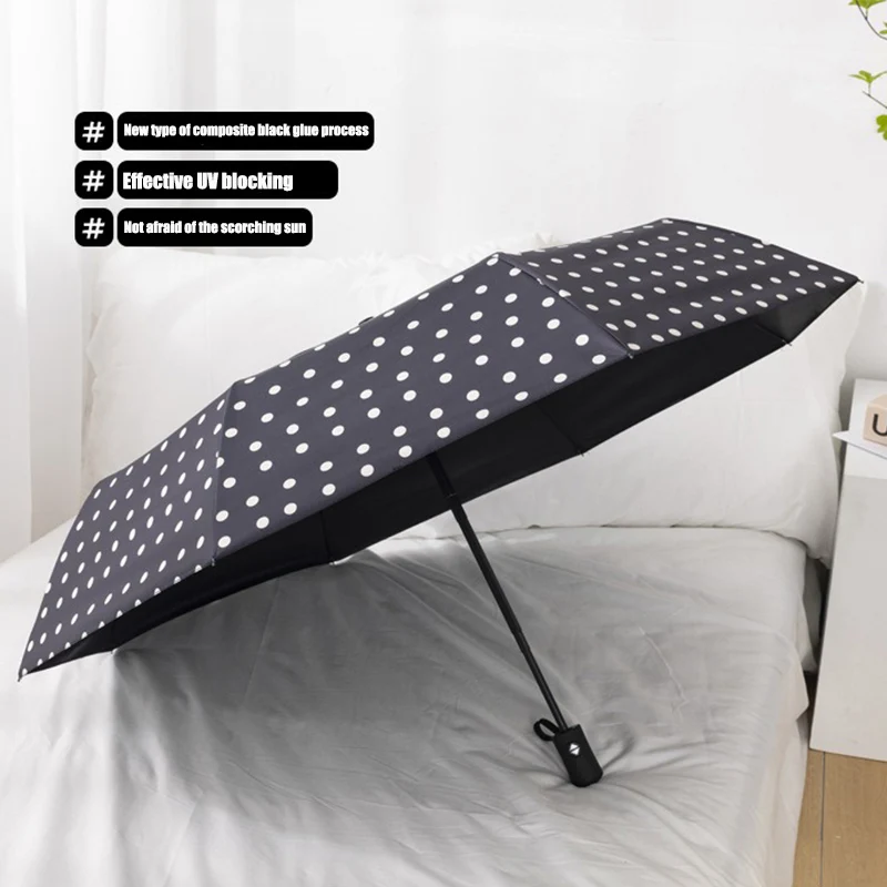 بسيطة وأنيقة نقطة موجة أبيض وأسود الثلاثي أضعاف مظلة ظلة صغيرة مظلة أوتوماتيكية بالكامل الأشعة فوق البنفسجية مظلة ظلة