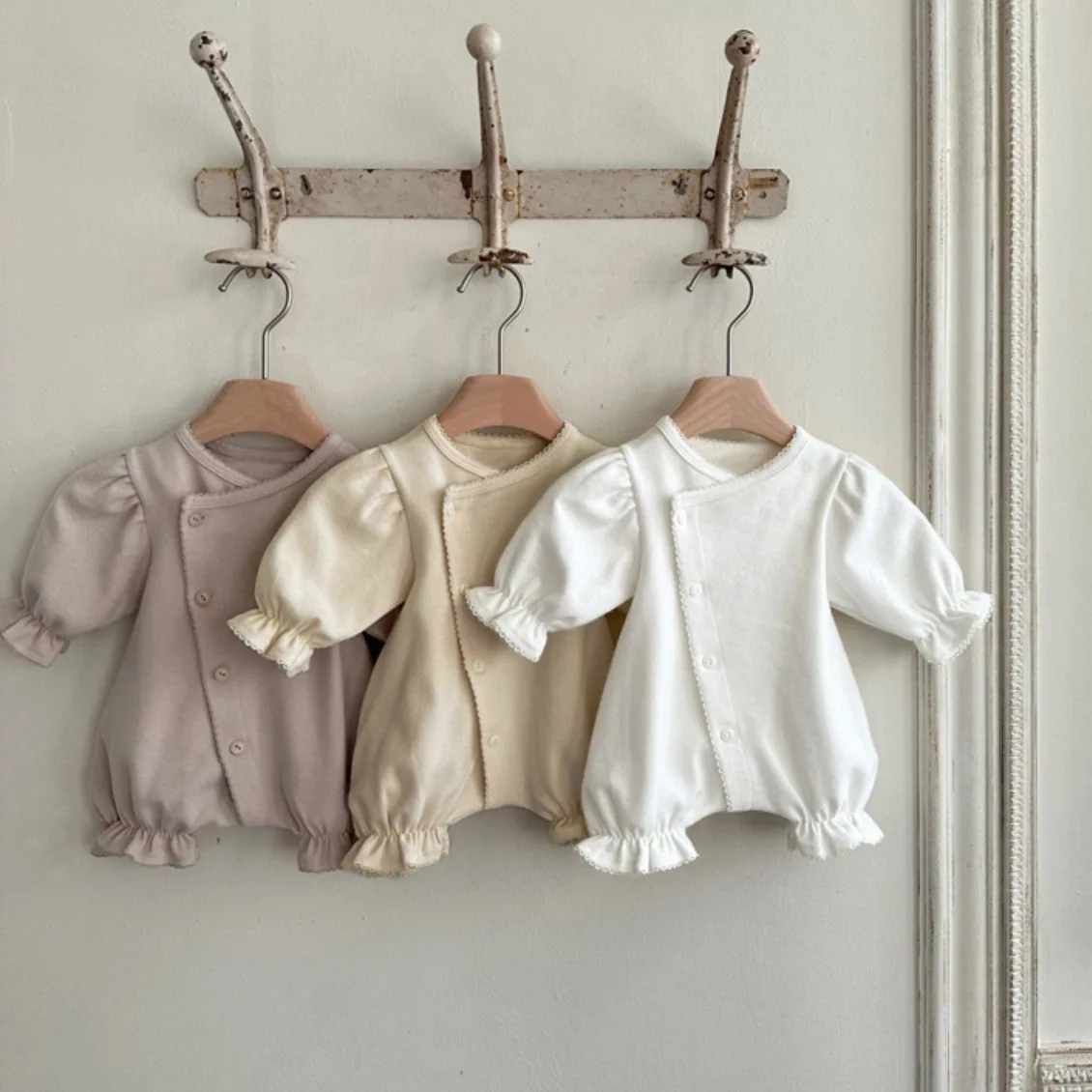 

2025 Baby Bag Fart Clothes Spring Girls Baby Flower Bud Sleeves Long Sleeves Cotton Jumpsuit Newborn Baby Clothes