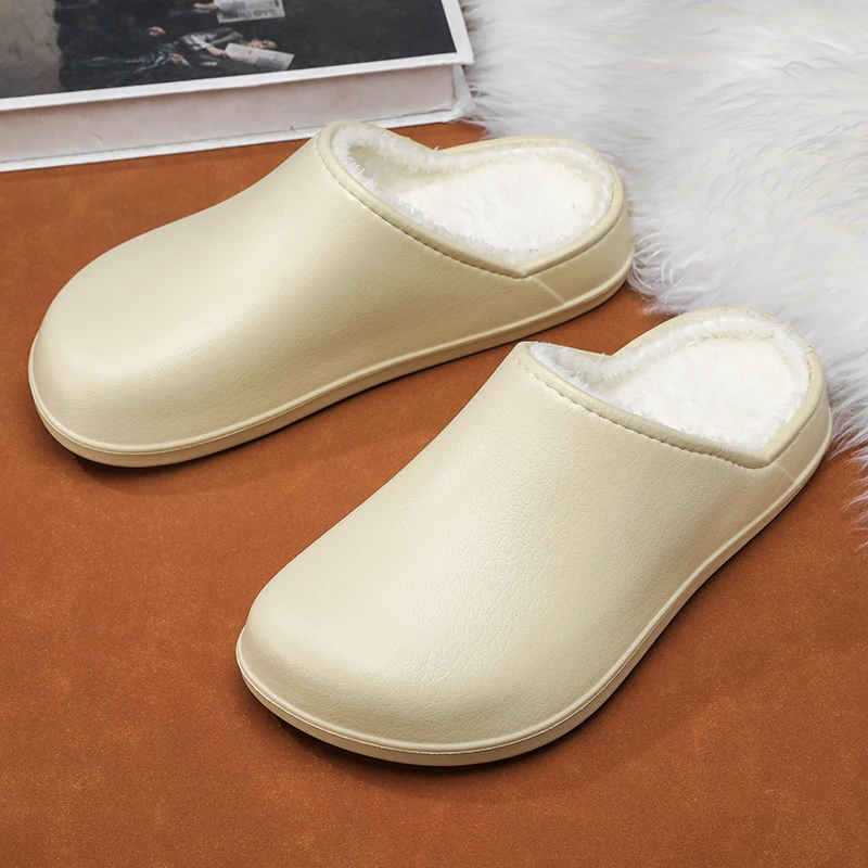 Winter männer Baumwolle Schuhe Anti-slip Weichen Boden Leder Oberfläche Paar Wasserdichte Innen Warme Fleece Bequeme Baumwolle Hausschuhe – Detail 5