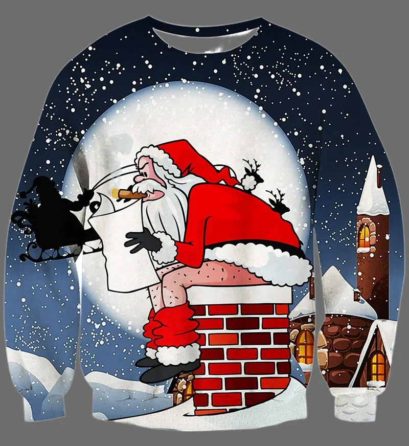 Moda brutto maglione natalizio uomo donna stampa 3d divertente felpa natalizia girocollo manica lunga pullover felpe con cappuccio oversize