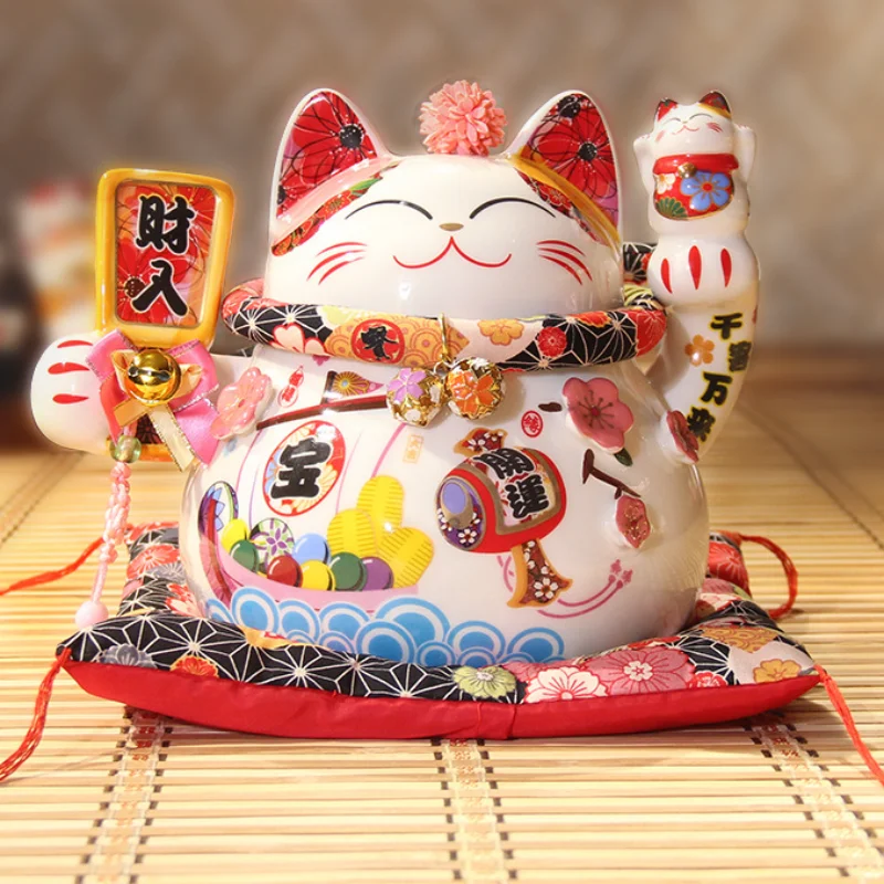 

9 Inch Ceramic Cherry Sakura Lucky Cat Ornament Japanese Cartoon Cat Lucky Piggy Bank Ceramics Money Box Opening Gift Decoration