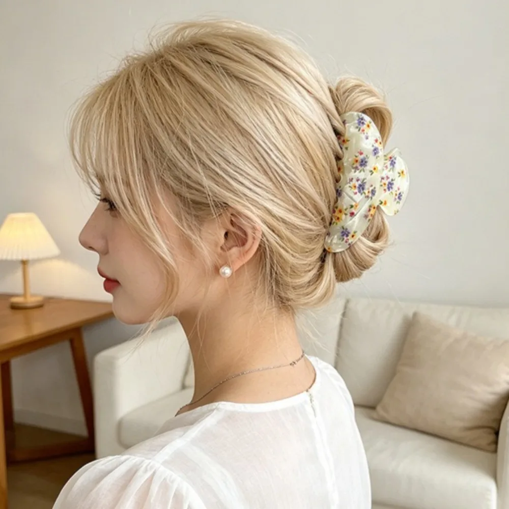 Retro Sweet Floral Hair Grab Clip for Women Girls New Headwear Elegant Colorful Printed Hair Claw Shark Clip Hair Accessories