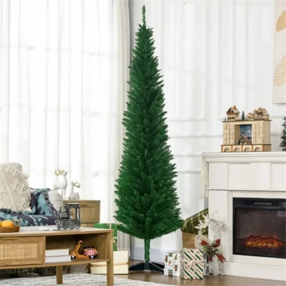 The 7-foot-tall artificial Christmas tree comes in a slim pencil pattern, with 499 branches adding a lush look to the tree