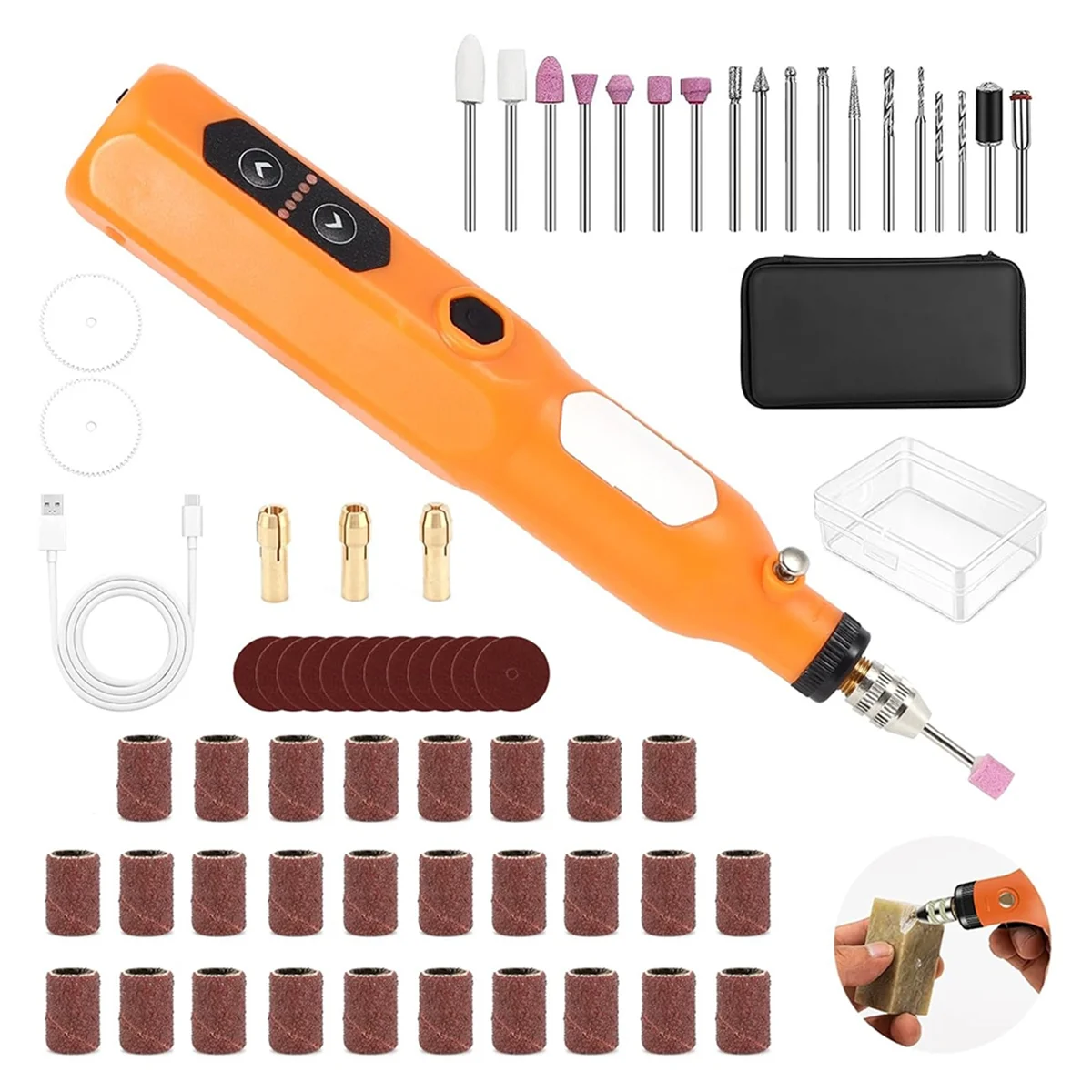 

ABXK Mini Engraving Pen Cordless Rotary Tool Kit, 5 Speed USB Charging Pen for Sanding, Polishing, Drilling