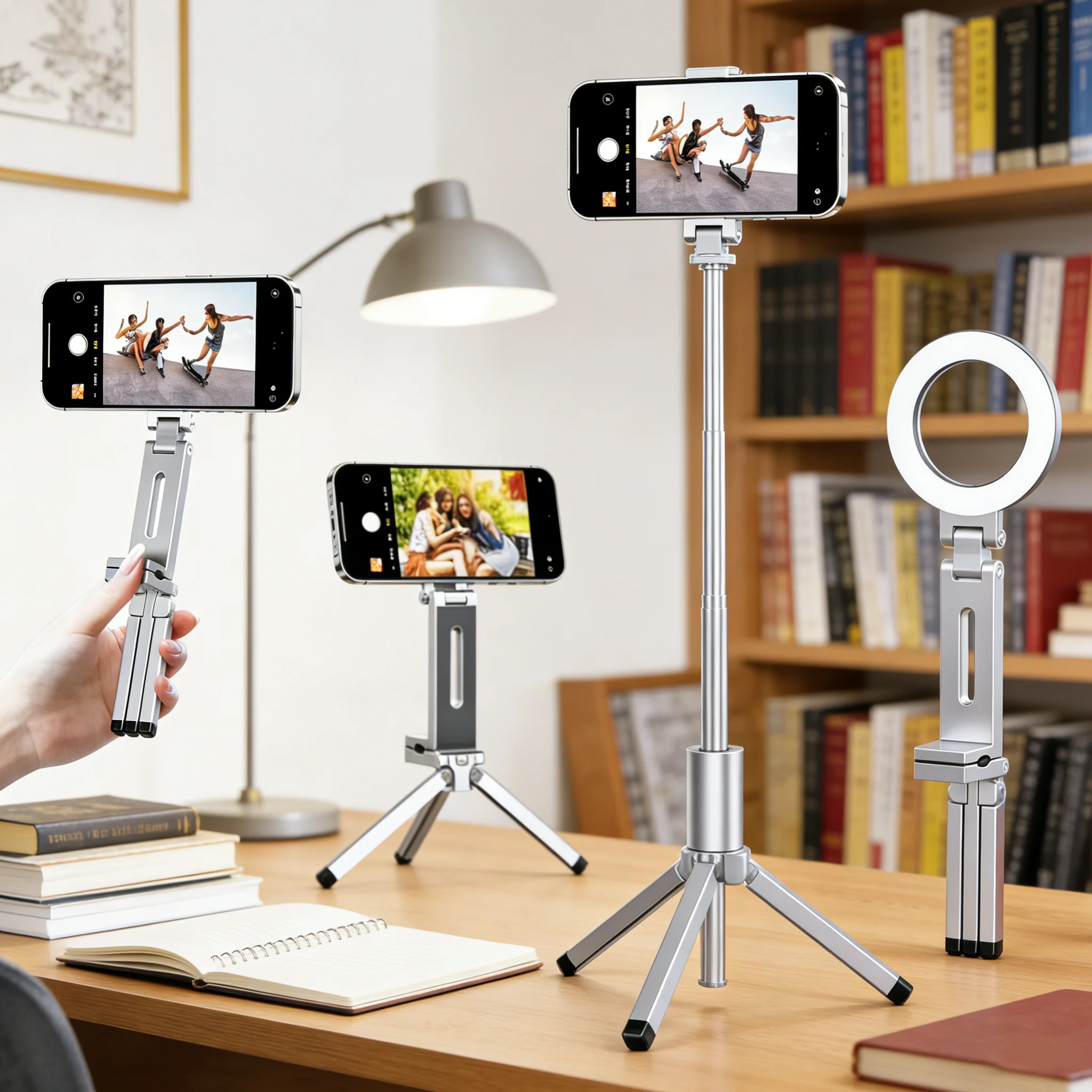 

Magnetic Phone Tripod Stand Foldable Adjustable Aluminum Alloy for iPhone 17 16 15 14 Phone Video Recording Live Streaming Use