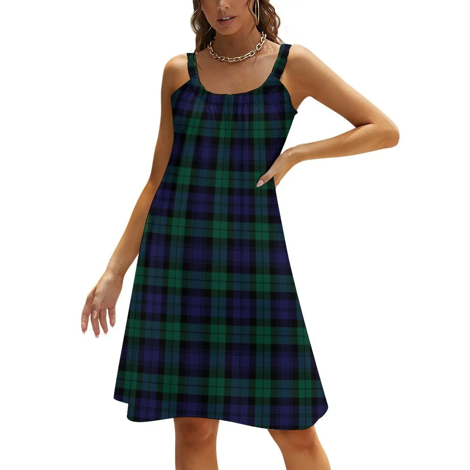 

Blackwatch Tartan Clothing Modern Cute Blue and Green Plaid Beach Sling Skirt chic and elegant woman dress Dress vintage