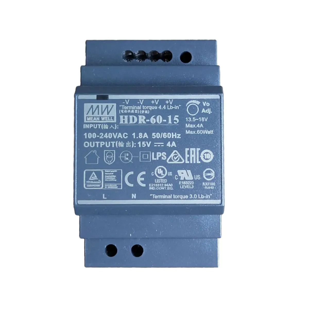 

DR-60-15 new model HDR-60-15 60W | 15V | 85-264VAC/120-370VDC switching power supply on DIN rail