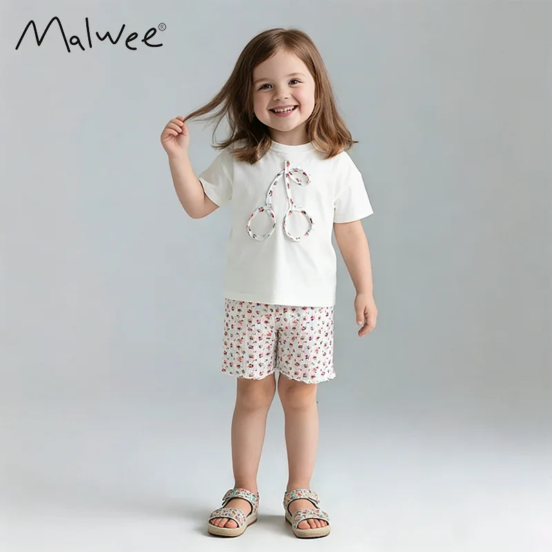 

malweeGirls' summer outfit new style for young children, cute little girls' round-neck setTT-shirt Two-Piece Set