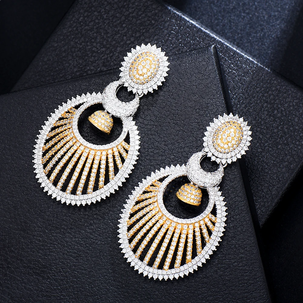 

Missvikki Luxury Big Hollow Pendant Earrings Micro Cubic Zirconia Pave Women Wedding Bridal Party Engagement Jewelry Party Gift