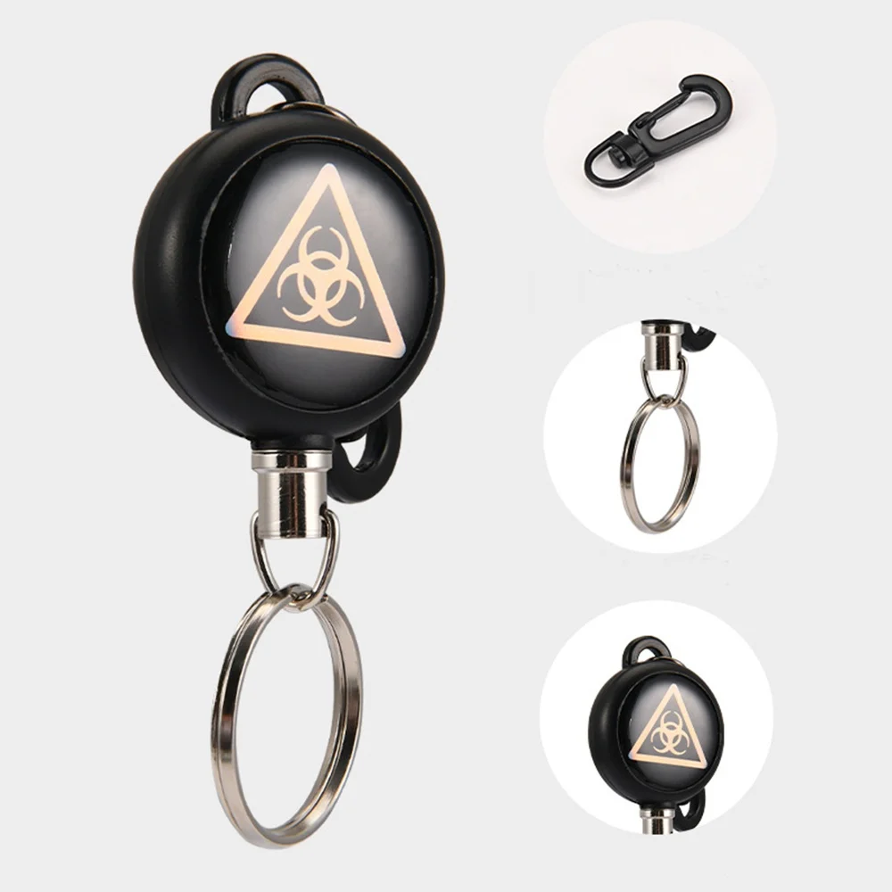 Anti-theft Metal Easy Pull Buckle Rope Elastic Keychain Sporty Retractable Key Ring Anti Lost Outdoors key Accessory Skull Ring