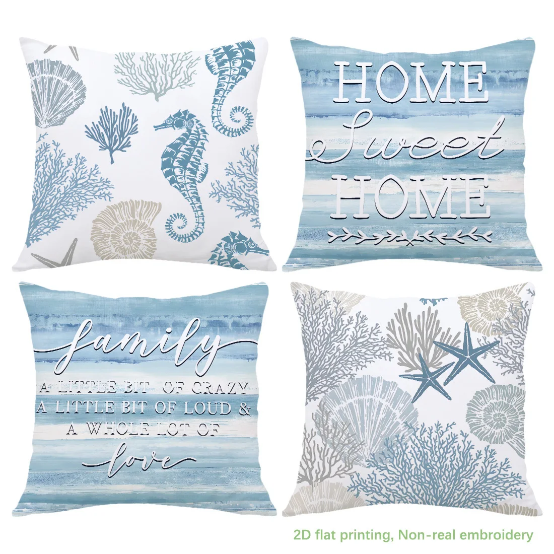 4 Piece Printed Throw Pillow Cover Set Coastal Nautical Ocean Sea Life Quotes Home Decor Cushions Living Room Gift Art
