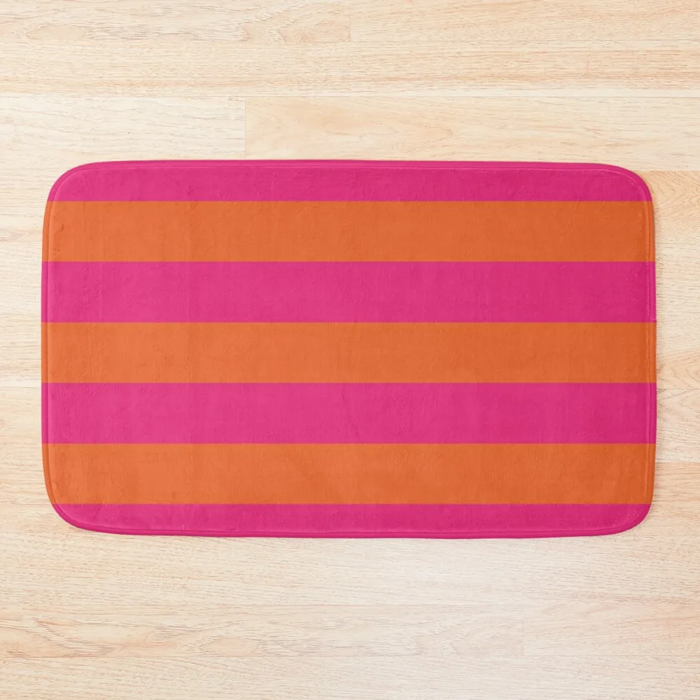 

Orange Pop and Hot Neon Pink Horizontal Stripes Bath Mat Carpet For Bath Entrance Door Kitchen Carpet Bathroom Deco Mat