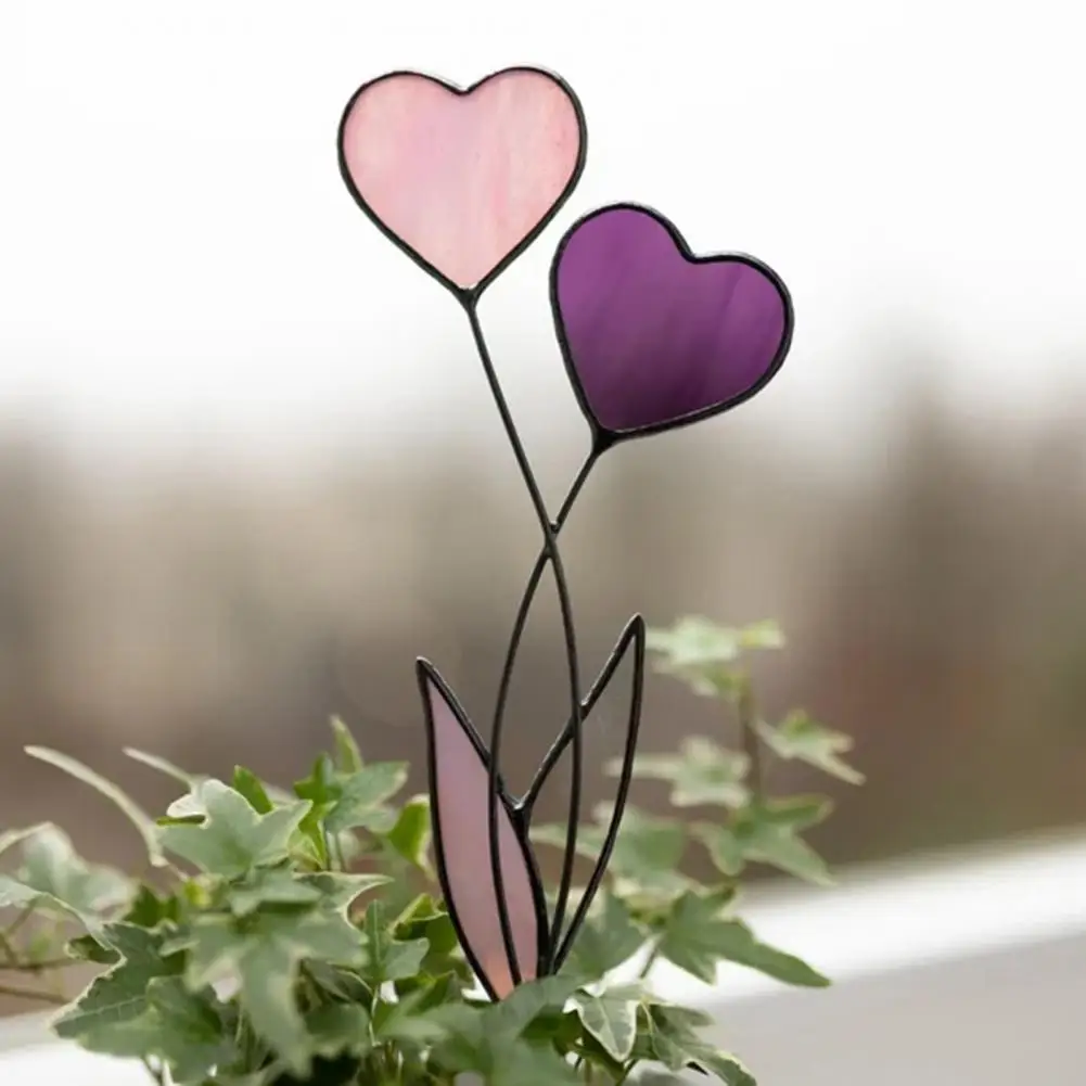 Heart-Shaped Stake Flower Pattern Colorful Decorative Acrylic Valentines Day Gift Ornaments for Balcony