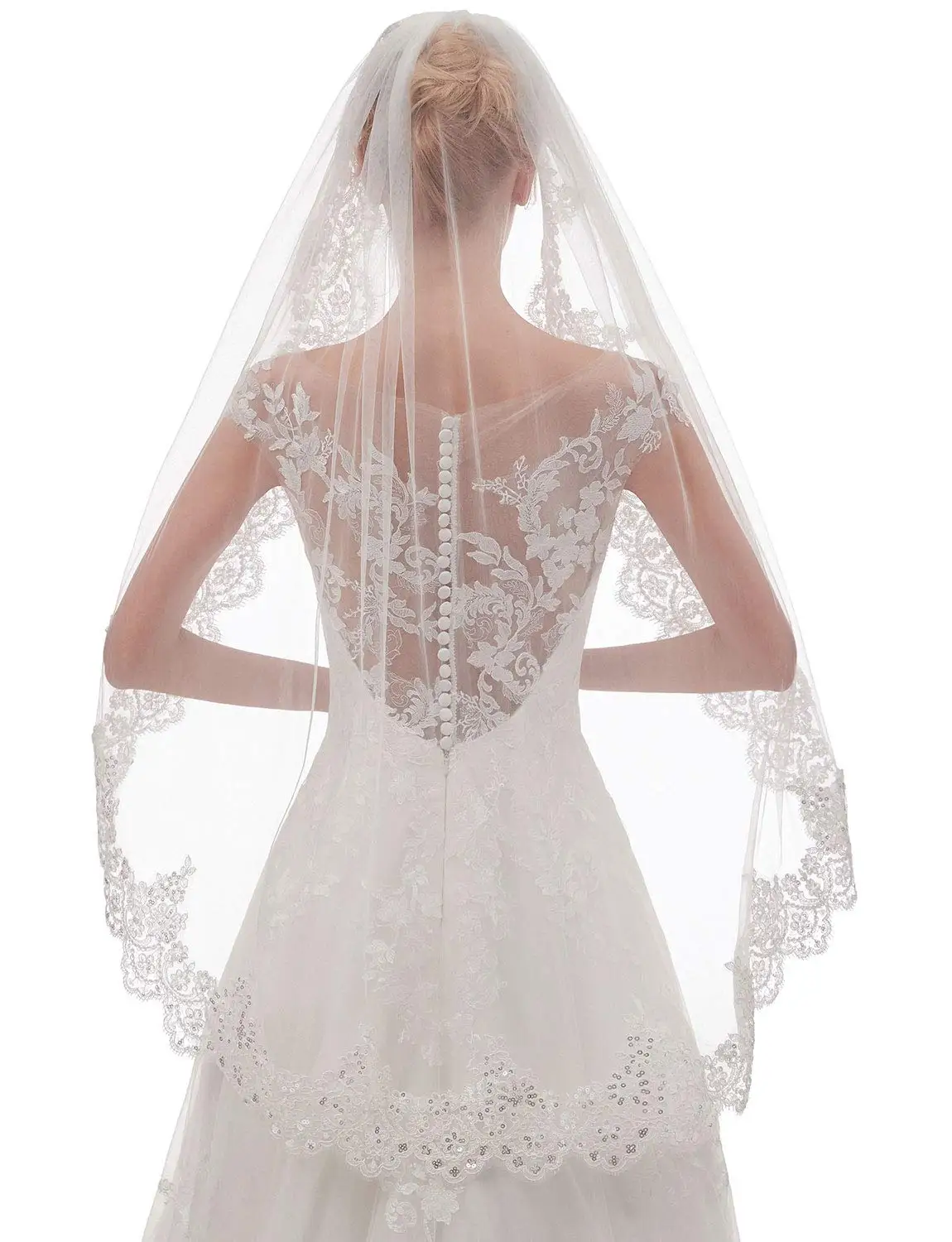 Womens Korte Vingertop Lengte 1 Tier Kant Wedding Bridal Veil Met Metalen Kam