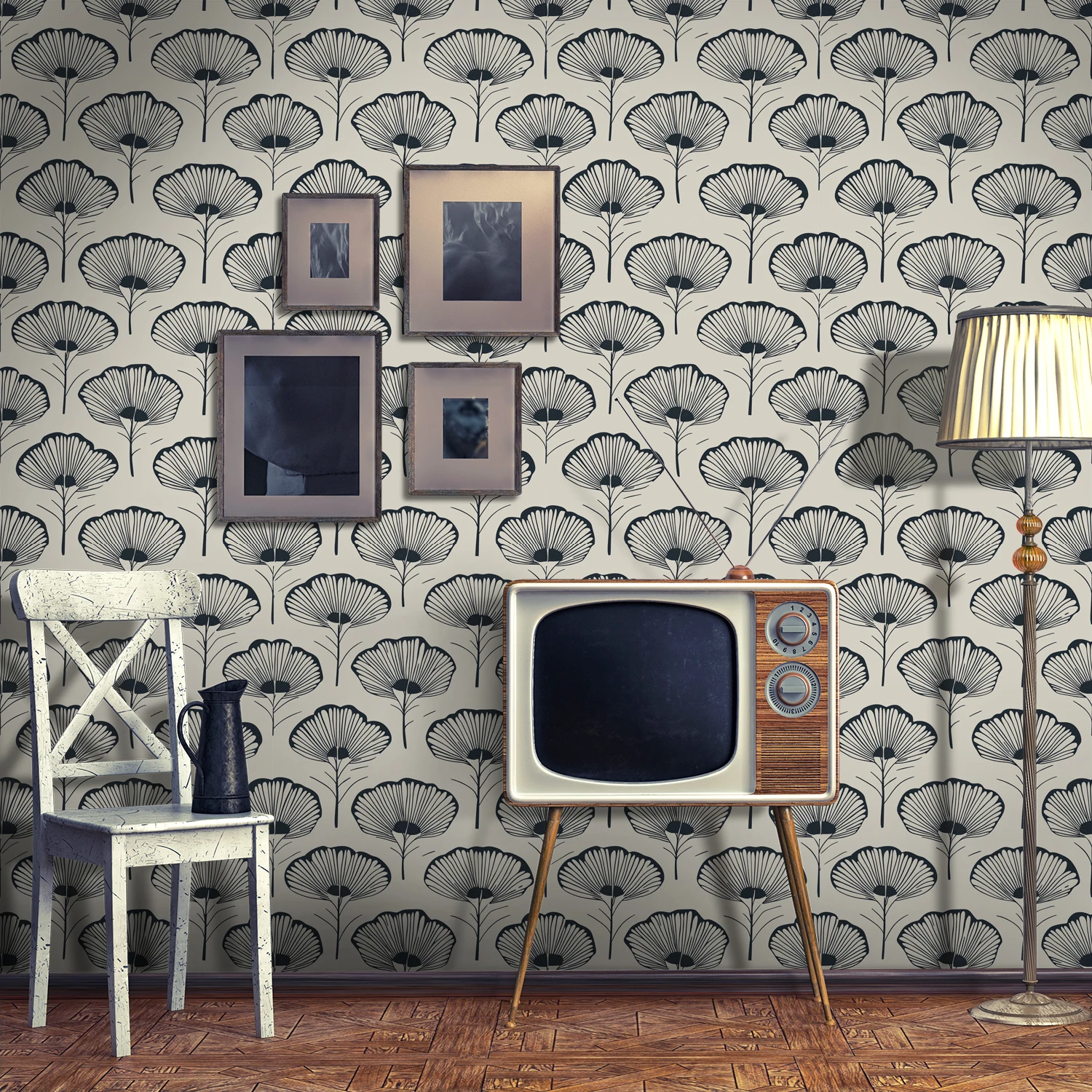 

Retro flower self-adhesive wallpaper, detachable waterproof wall sticker, suitable for living room home decoration stickers