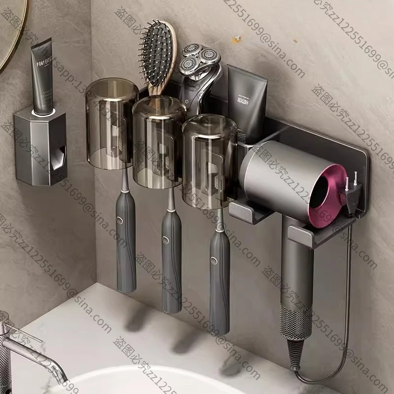 Suitable for Toothbrush Holder, Shelf, Bathroom, No Punching, Hair Dryer Bracket, Wall-mounted Type
