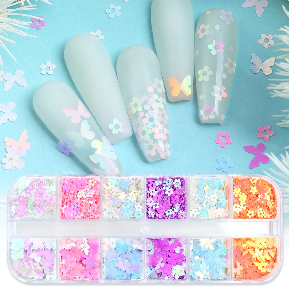 Shiny Mermaid Sequins Nail Art Glitter Flakes Butterfly Flowers Gel Polish Manicure Decoration Accessories DIY Resin Fillings