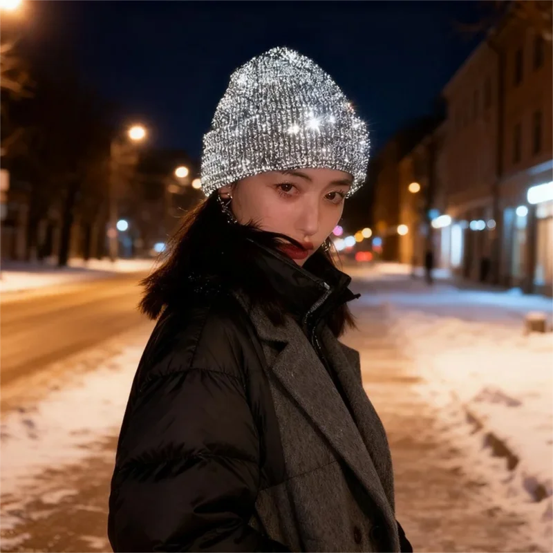 New Luminated Cap Knitted Woolen Reflective Winter Hat Keep Warm Outdoor Beanies Cap for Men Women Punk Trendy Cool Street Style