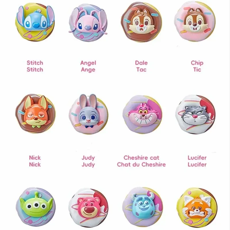 MINISO Disney Anime Stitch Angel Dale Chip Lotso Alien Lucifer Cartoon Donut Series Model Doll Toys Magnet Refrigerator Sticker