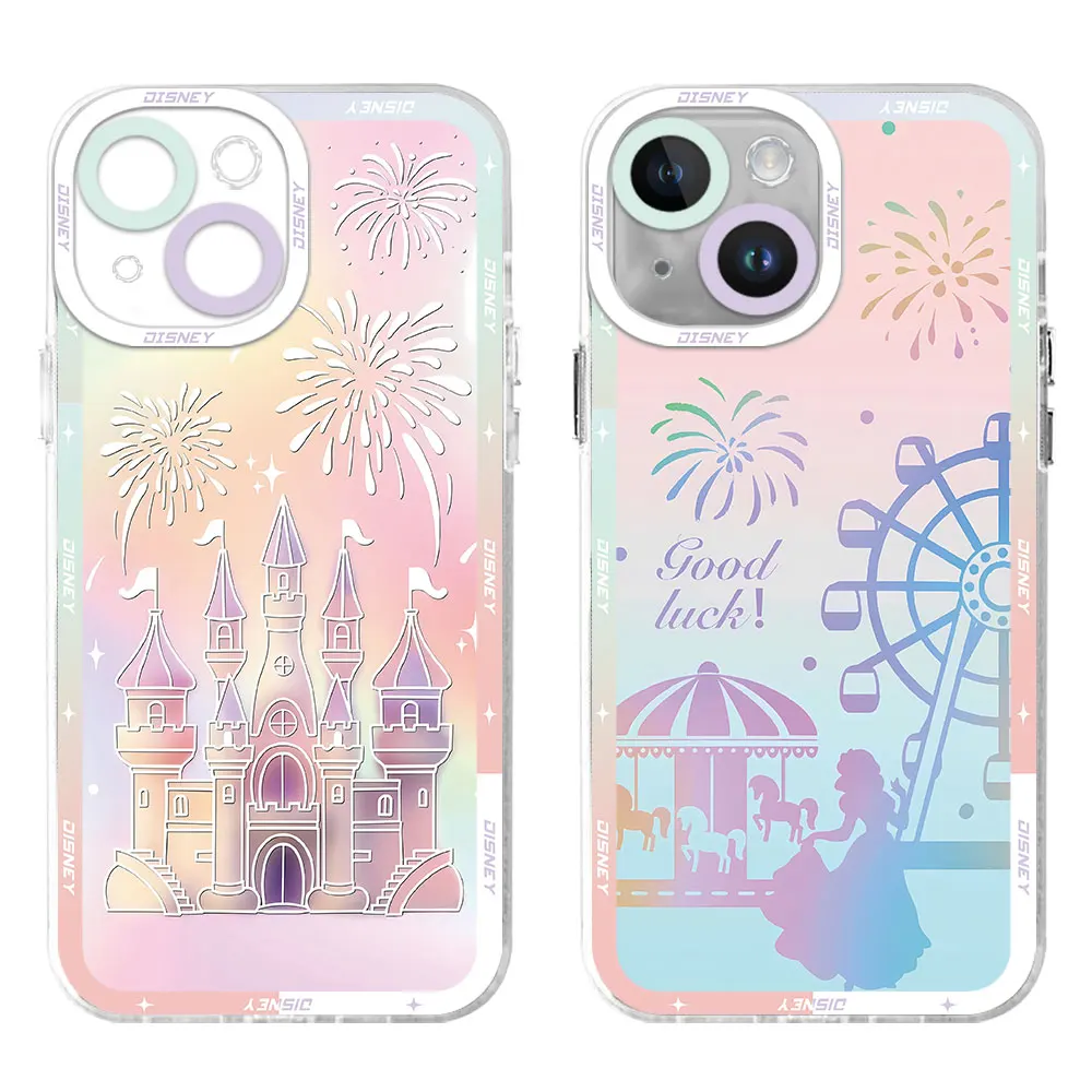 Back Clear Silicone Case for Samsung Galaxy S21 S22 Plus S20 FE S23 FE S24 Ultra S22 Ultra S20 Disney Pink Castle Luxury Cover