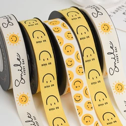 9 Meter 16MM Smiley Face Printed Webbed Korean Small Flower Clothing Accessories Polyester Ribbon HANDMADE Hair DIY Lace