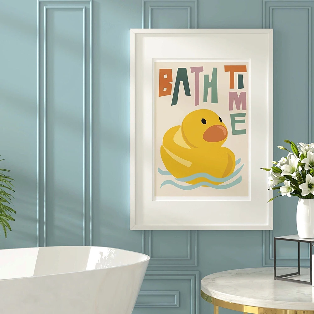 Colourful Cute Animal Duck Canvas Painting Bath Time Posters Bathroom Wall Art Print Washroom Kids Baby Room Home Decor Pictures