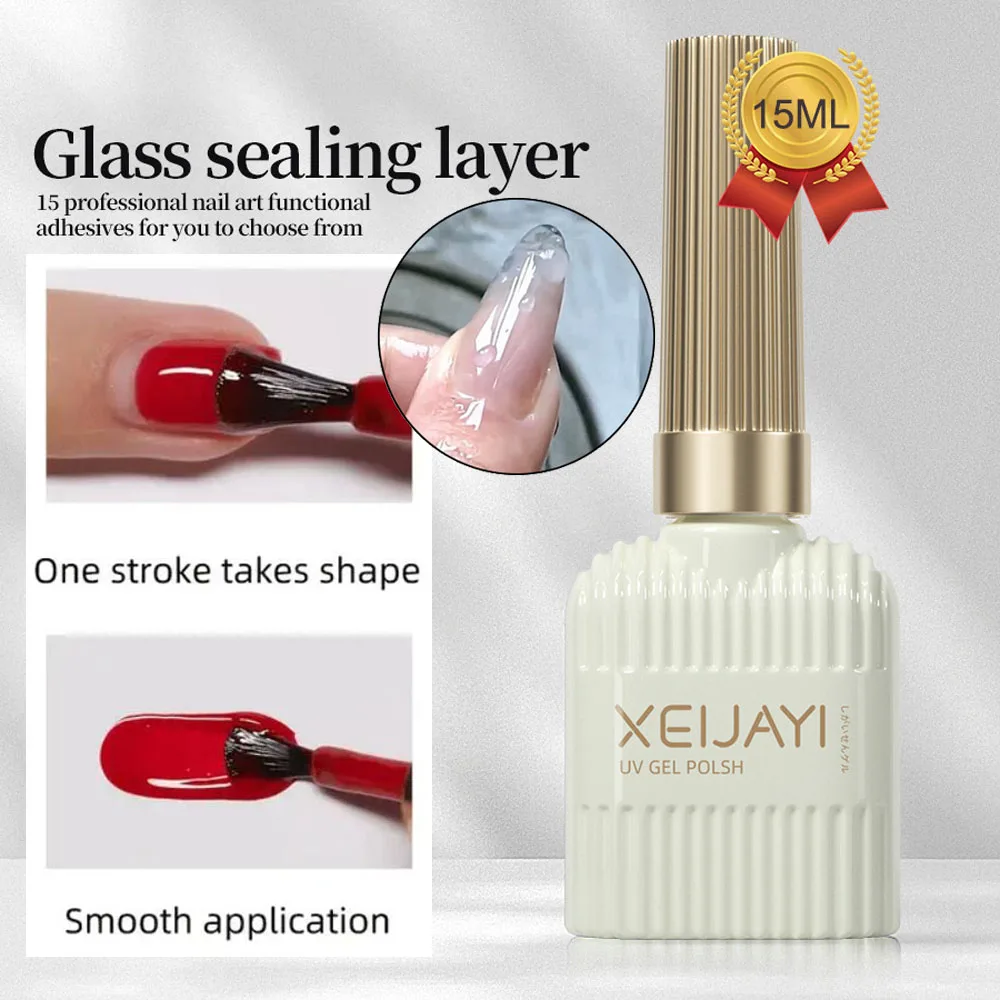 15ml/Bottle Glass Sealing Layer Top Coat No Wash Functional Gel Nail Polish Super Bright Long Lasting UV Gel Polish Nail Lacquer