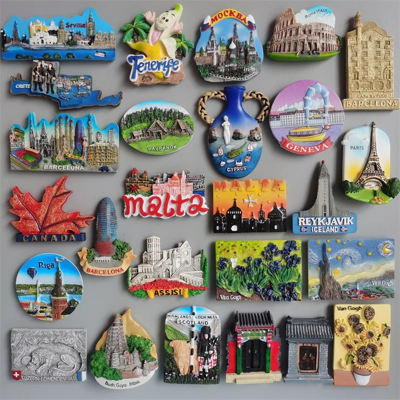 Imán para nevera, recuerdo turístico, Italia, Malta, Islandia, París, Tenerife, España, Grecia, Chipre, Budva, Canadá, decoración del hogar, pegatinas para nevera