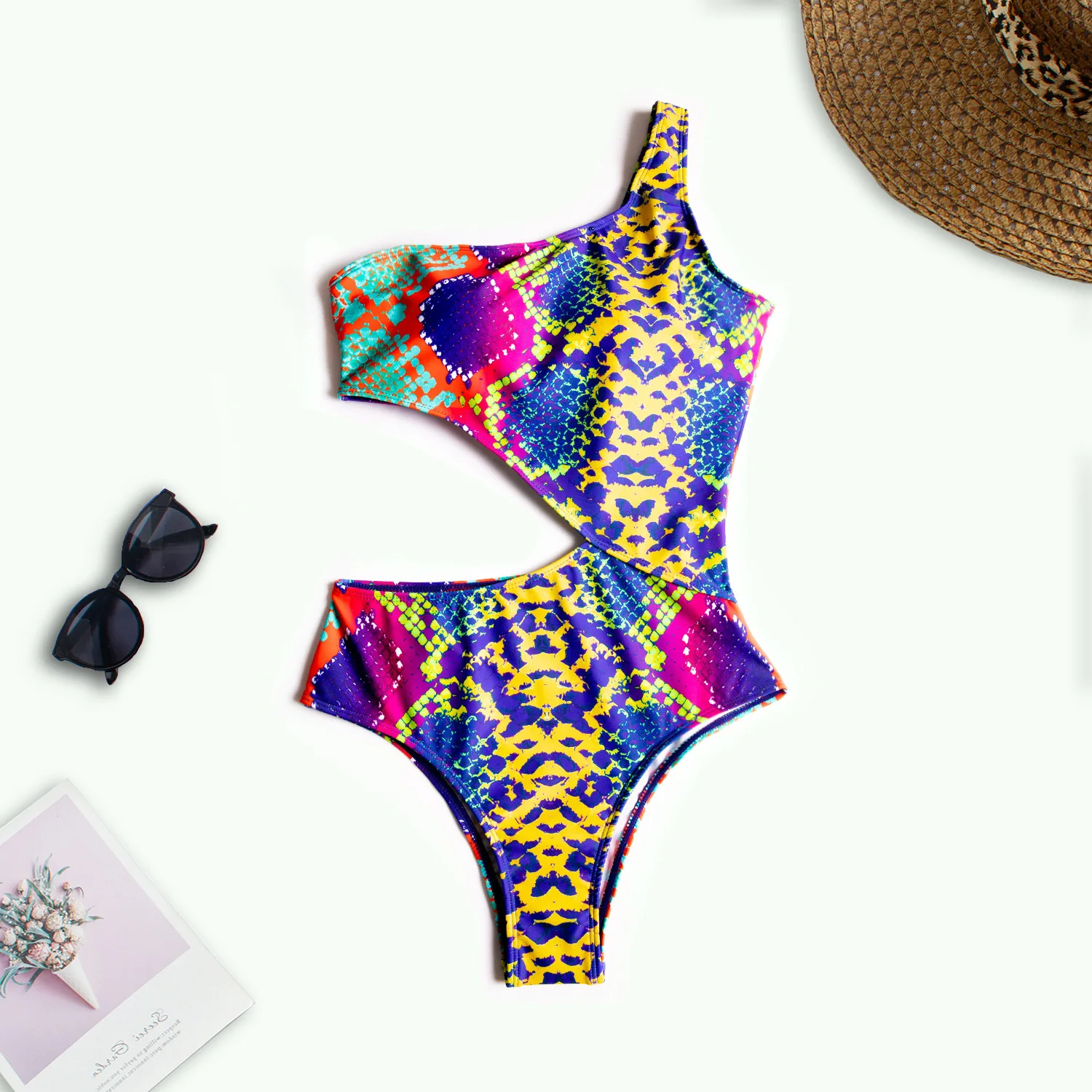 African Print One Piece Swimsuit Swimwear Women Cut Out Bodysuit Beach One Shoulder Monokini Maillot De Bain Femme 2022 Summer