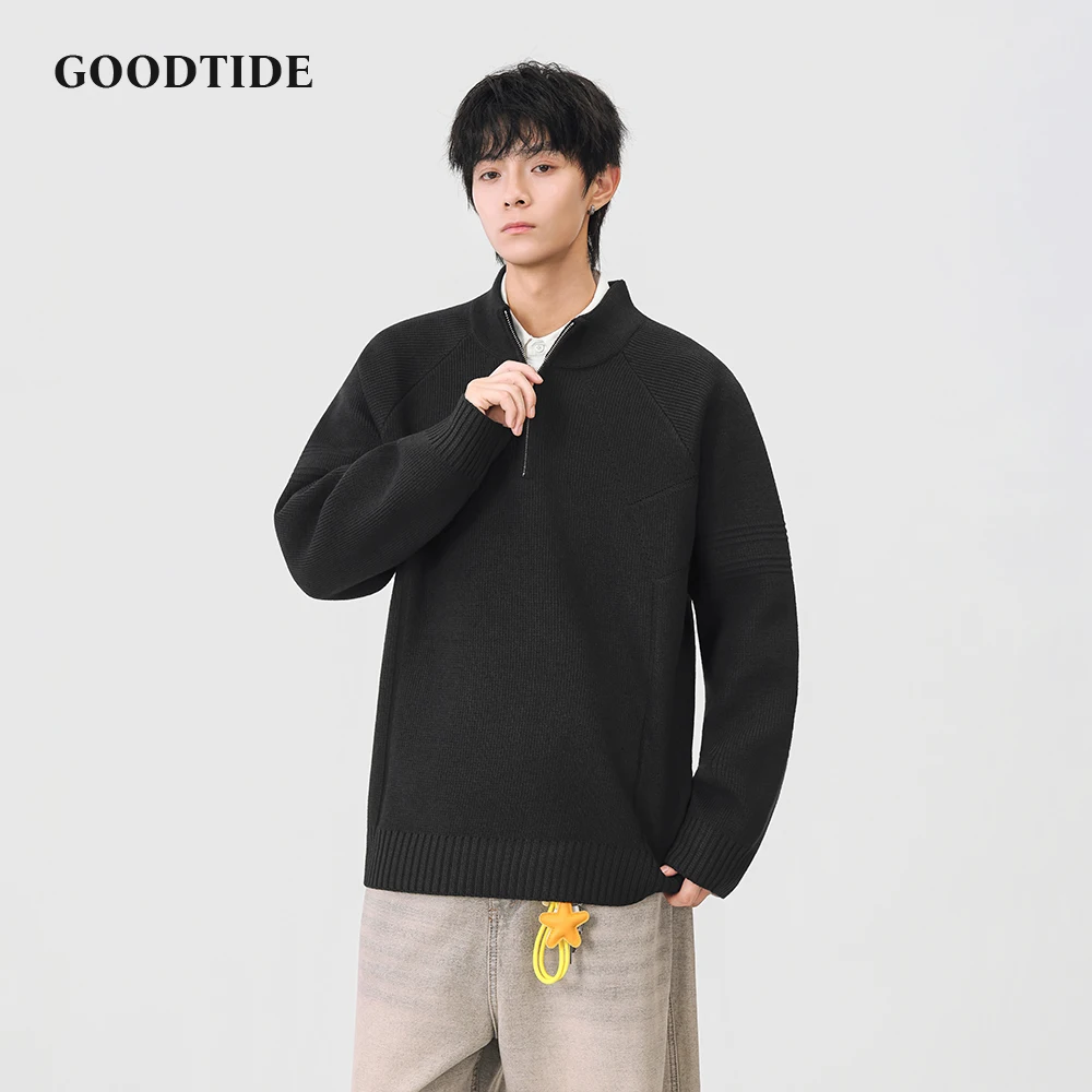2025 Winter New Fashion Men's Casual Half - Zip Mock Neck Sweater Ribbed Knit Pullover Comfortable Soft Long Sleeve Jumper Top