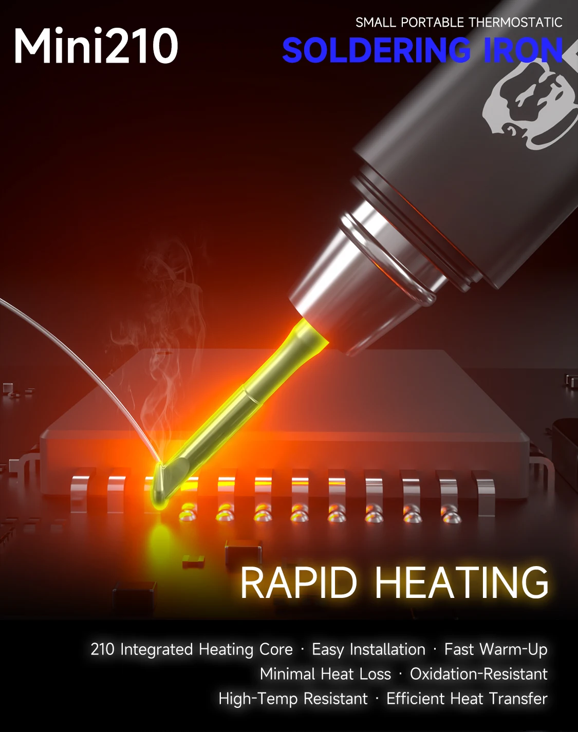 MECHANIC Mini210 Portable Thermostatic Soldering Iron: Automatic sleep mode, precise temperature control, and soldering tools.