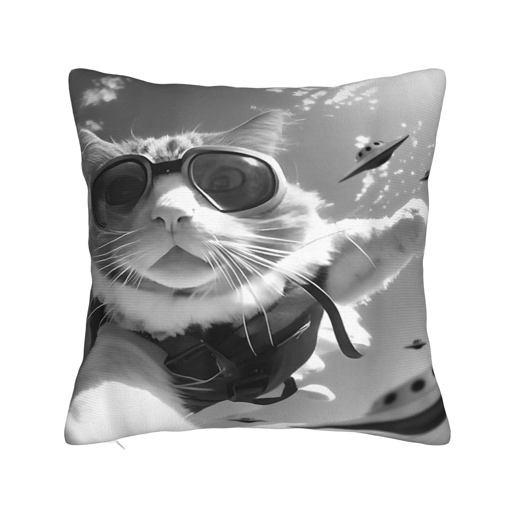 Funda de almohada divertida con diseño de gato paracaidismo, Selfie con OVNI alienígenas, funda de almohada divertida y bonita, fundas de almohada para silla, sofá, decoración del hogar