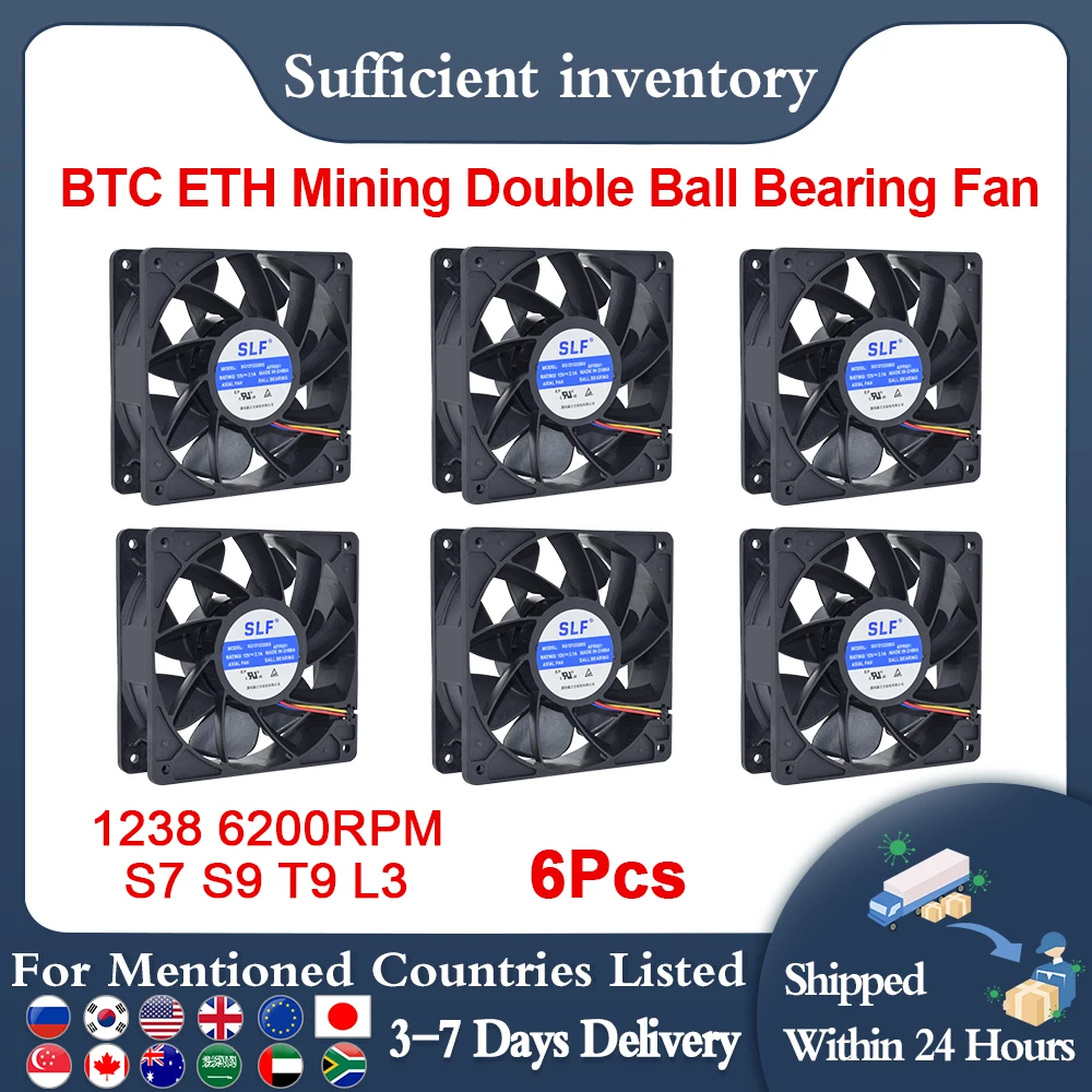 

SENLIFANG Brand New 6Pcs SG121238BS DC 12V 2.1A S7 S9 T9 L3 BTC ETH Mining Double ball bearing/Cooling Fan