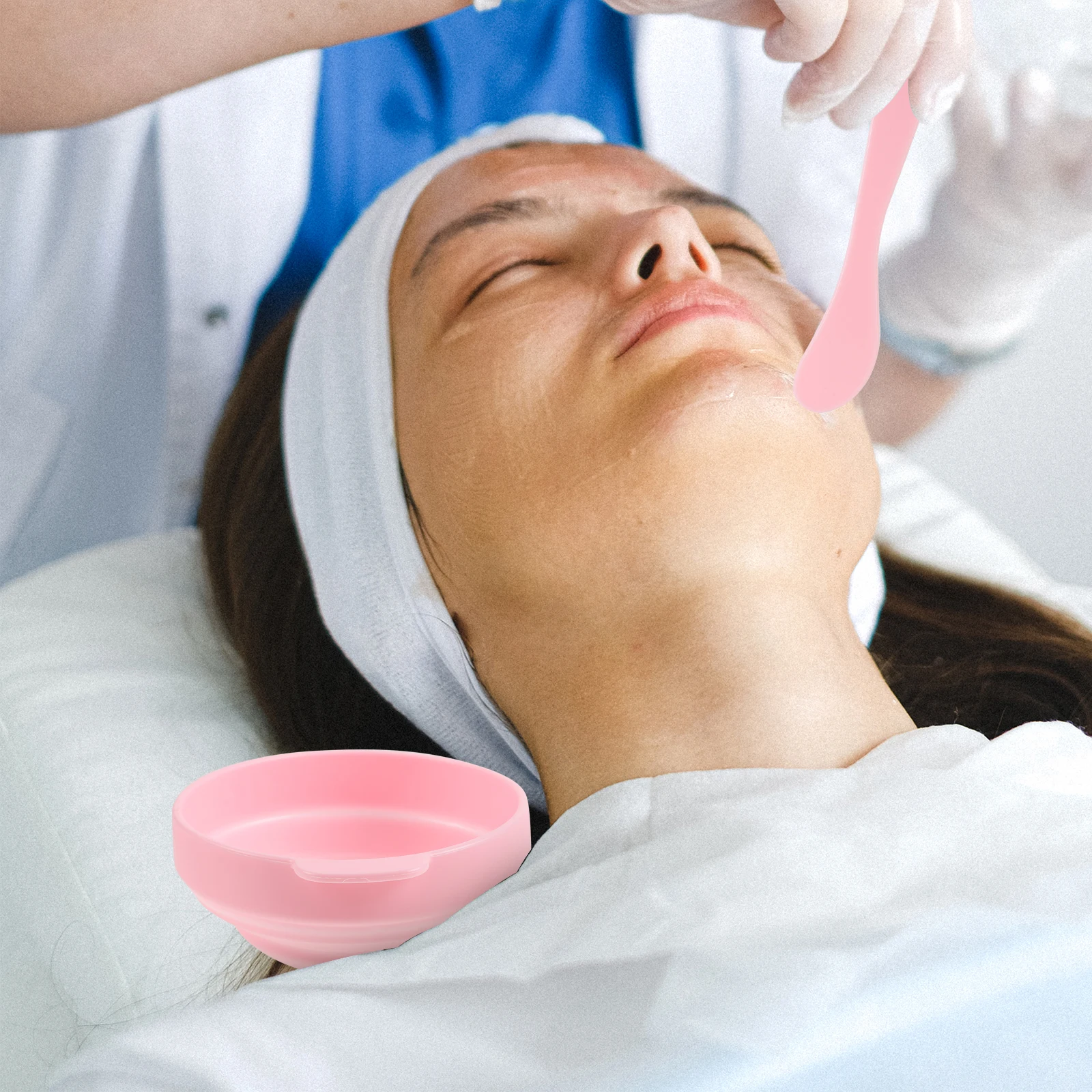 

Facial Mask Bowls 2 piece Set Pink Foldable Mixing Bowl Stirring Stick Lightweight Portable Easy Clean Durable Smooth Spa