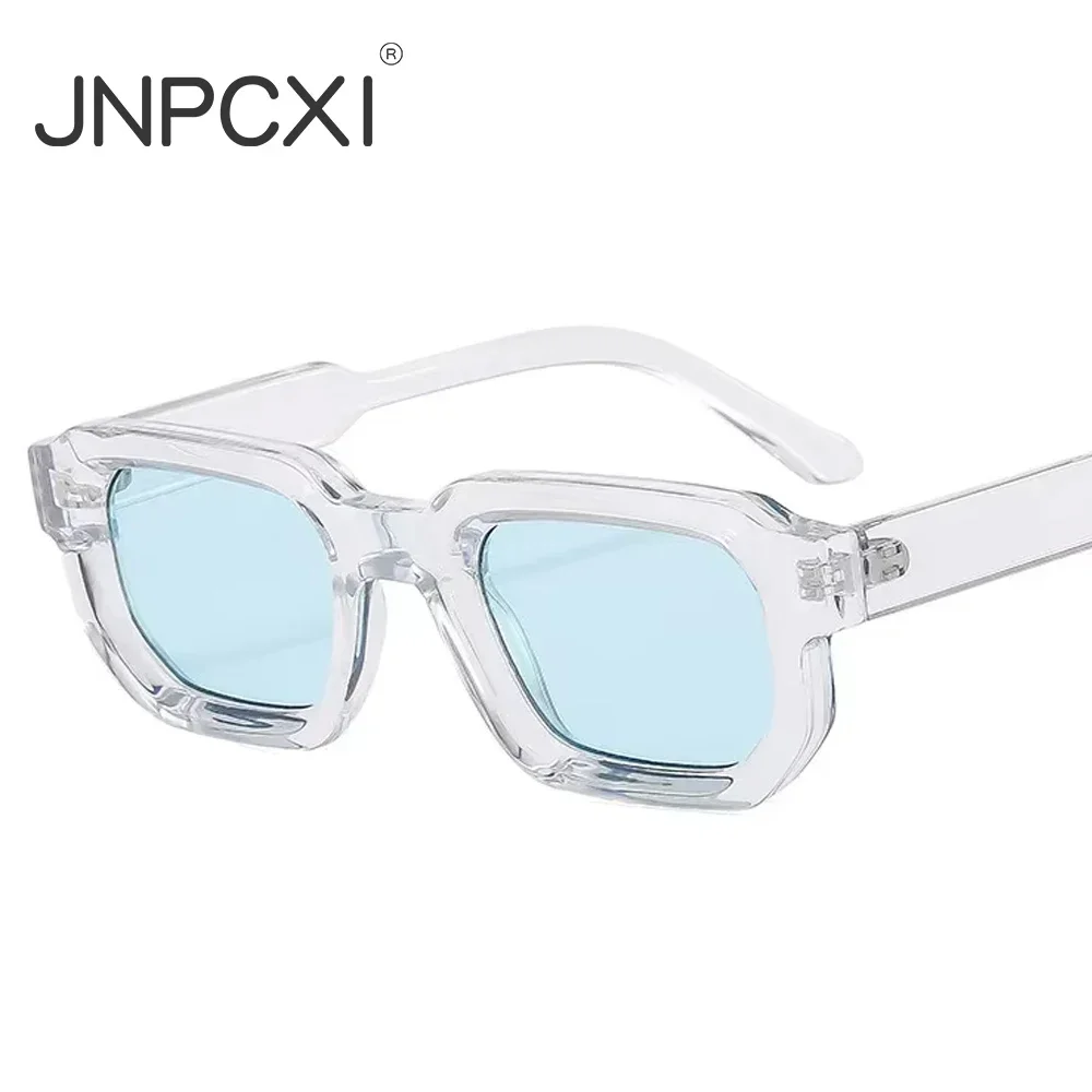 JNPCXI Fashion Blue Square Sunglasses For Women Men Retro Luxury Designer Clear Lens Sun Glasses Shades UV400 Eyeglasses