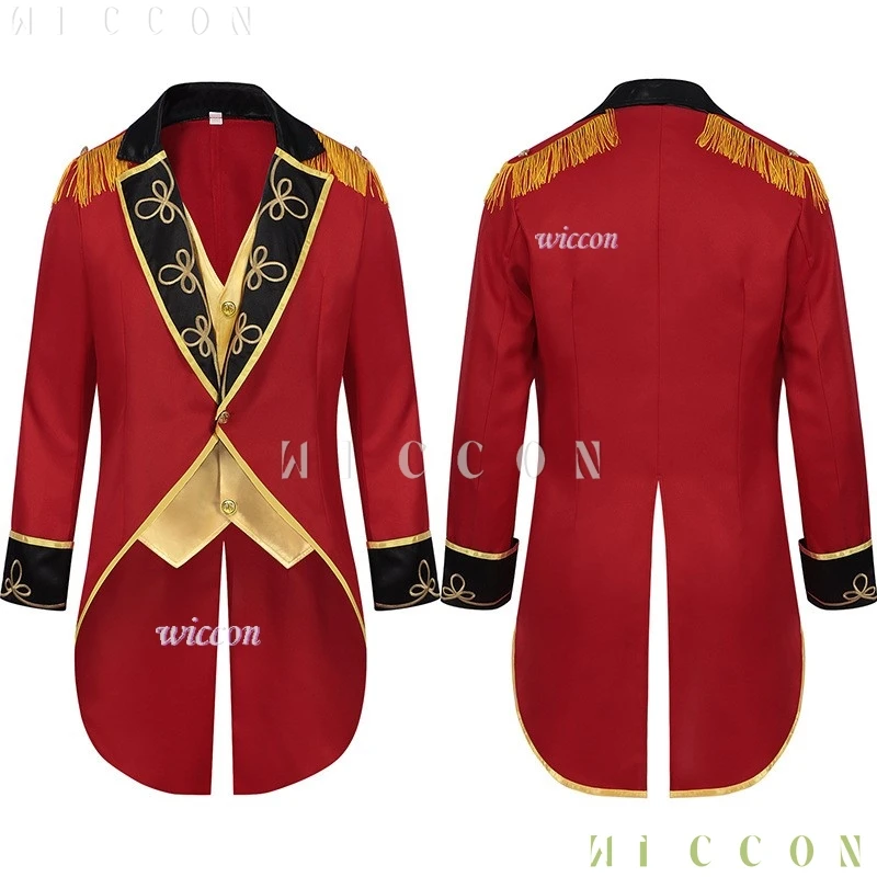 2025 서커스 Ringmaster Mens 코스프레 유니폼 중세 빈티지 코트 스탠드 칼라 Jackt Princess Stage Show Performance Costum