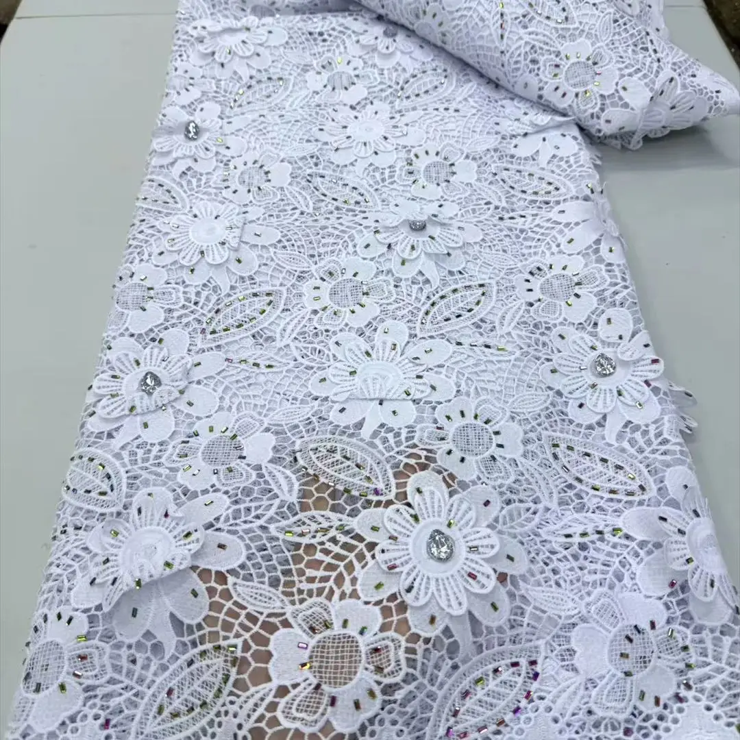Afrikanischer Milchseiden-Kordelspitzenstoff 2026 – Hochwertige 5 Yards Nigerianische Französische Mesh-Chemikalspitze für Hochzeitskleider und Näharbeiten