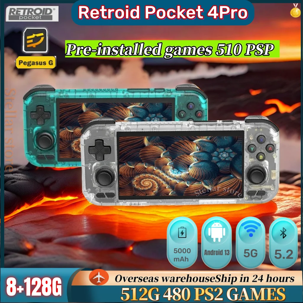 Retroid Pocket 4 Pro Retro Handheld Game Video Player Console 4.7 Inch Screen 8G+128G Android 13 Bluetooth 512G PSP PS2 3DS Gift