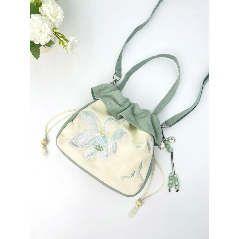 BB005 Embroidered Handmade Handbag Crossbody Bag Large Capacity Women's Bag Hanfu Bag Qipao Bag Shiny Satin Women's Bag
