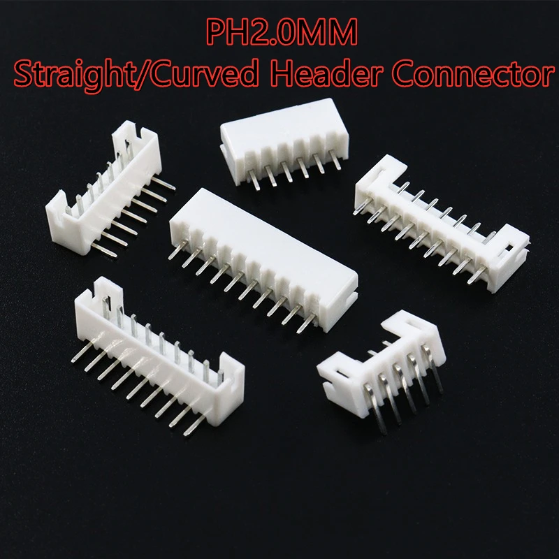 50pcs PH2.0MM Straight/Curved Header Connector 2P/3/4/5/6/7/8/9/10/11/12Pin 4P 6P 8P 10P 2mm White Terminal Right Angle Socket