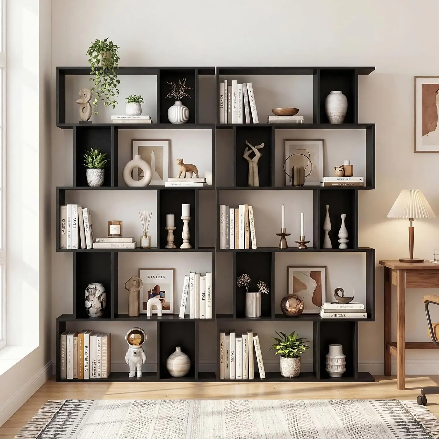 5-Tier Geometric Bookshelf W/Anti-tip Kit & 5 Closed-Back Cubbies, Customized