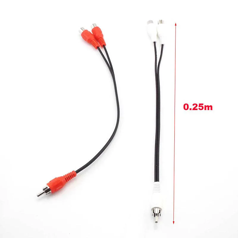 25CM 2way RCA żeński do żeńskiego Y Splitter czerwony biały przewód łączący RCA męski na 2 RCA żeński wtyk auto adaptery przewód zasilający O1