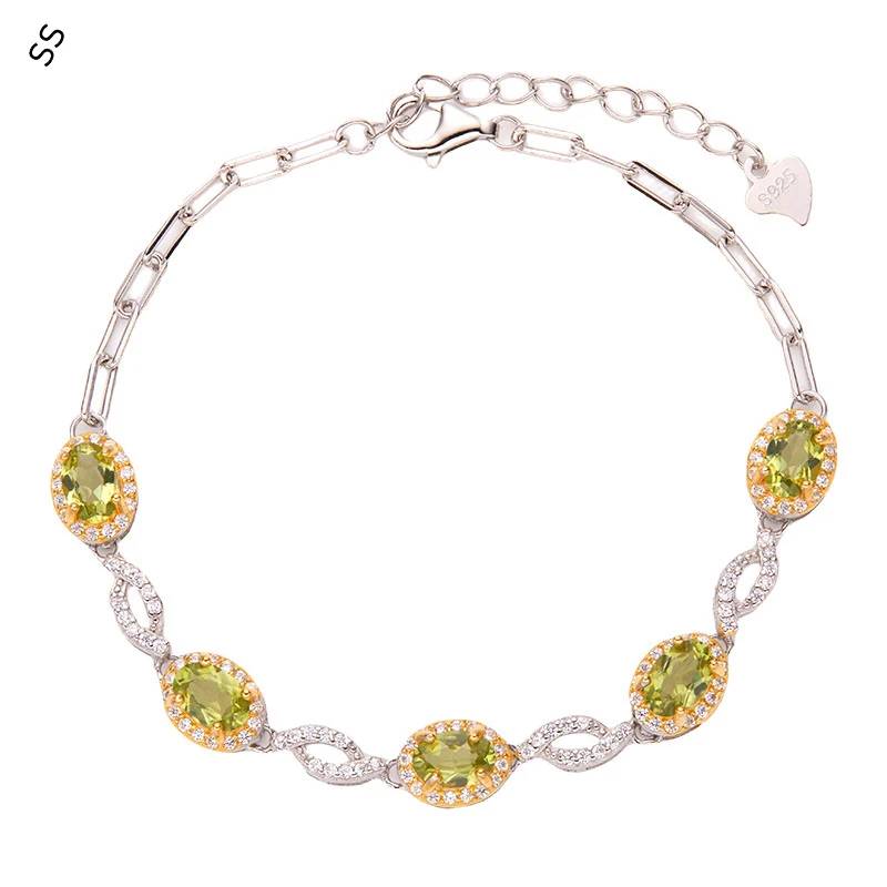 

S925 Sterling Silver Inlaid Natural Garnet Peridot Bracelet Chain for Women Autumn/Winter Garment Accessories Jewelry Luxury