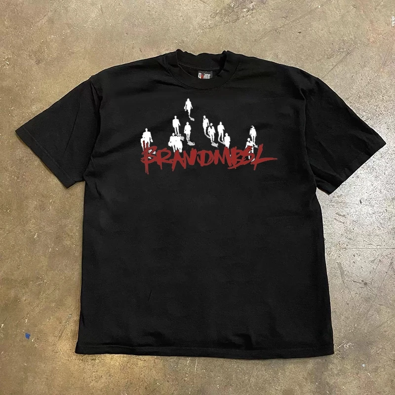 الأمريكية الرجعية أزياء العلامة التجارية الجرافيك تي شيرت الصيف أزياء رياضية القطن الخالص تي شيرت رجالي ملابس الأطفال المحملة Y2k امرأة