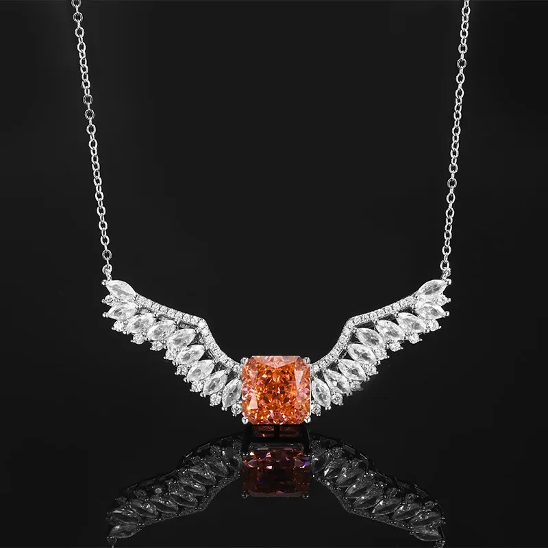 Elegance 12*12mm Square Ice Flower Cut High Carbon Diamond Angel Wings Pendant Necklace Women's Jewelry Handcrafted Masterpieces